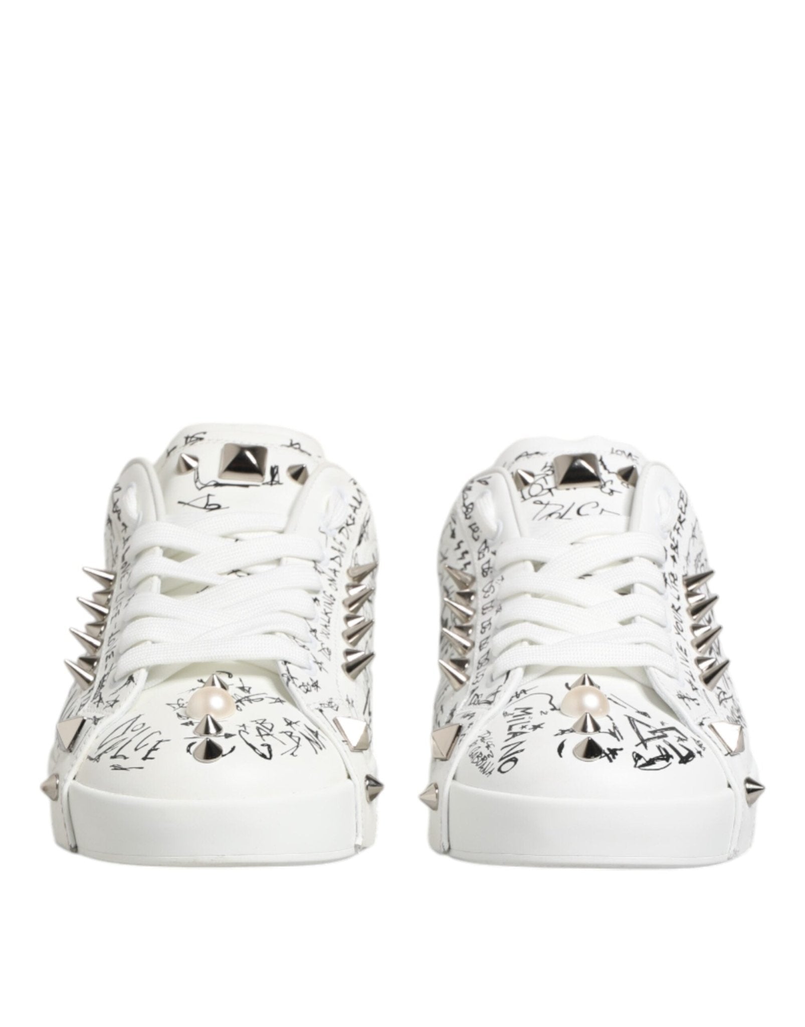 Dolce & Gabbana White Portofino Studded Men Sneakers Shoes - RIMODA