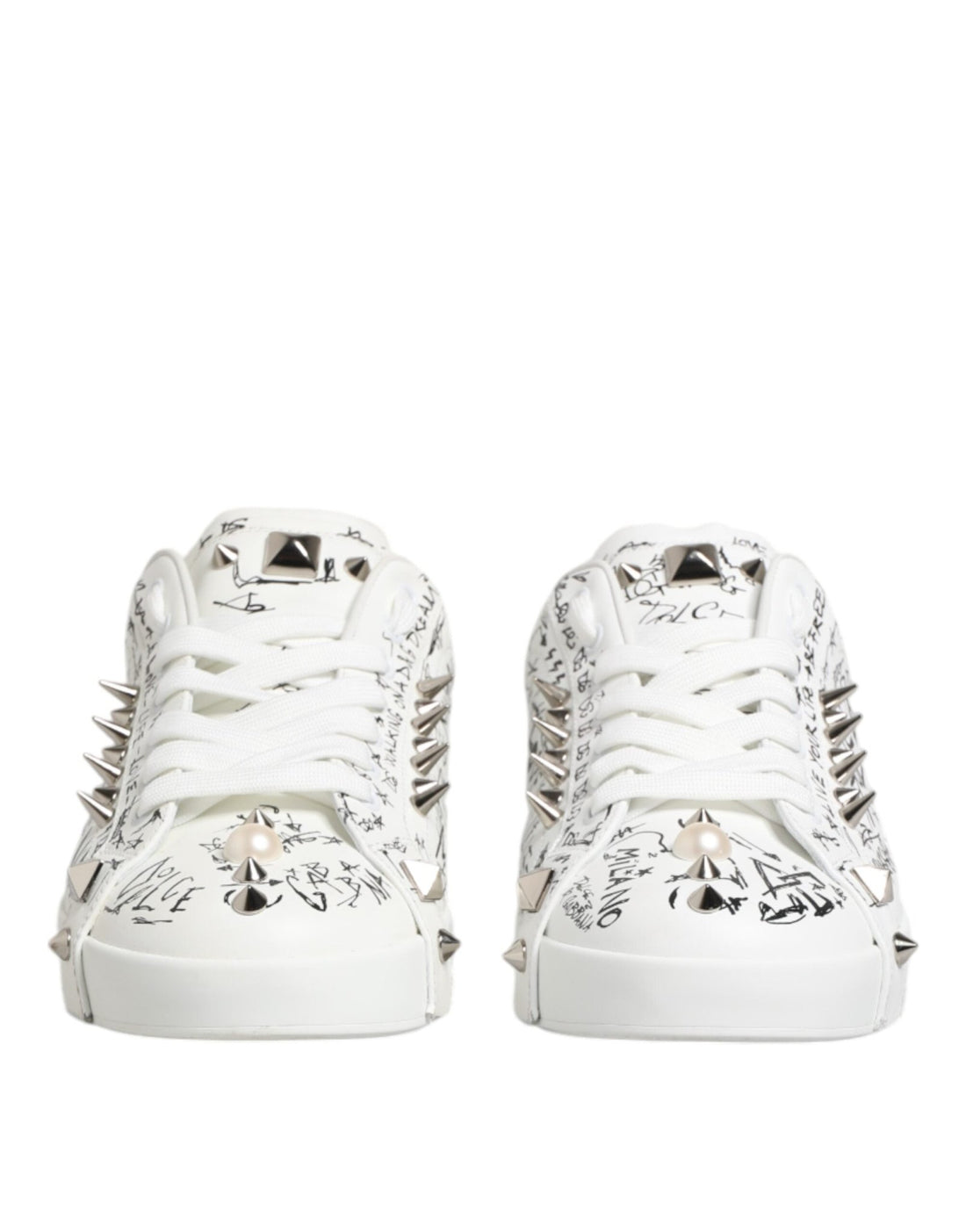 Dolce & Gabbana White Portofino Studded Men Sneakers Shoes - RIMODA
