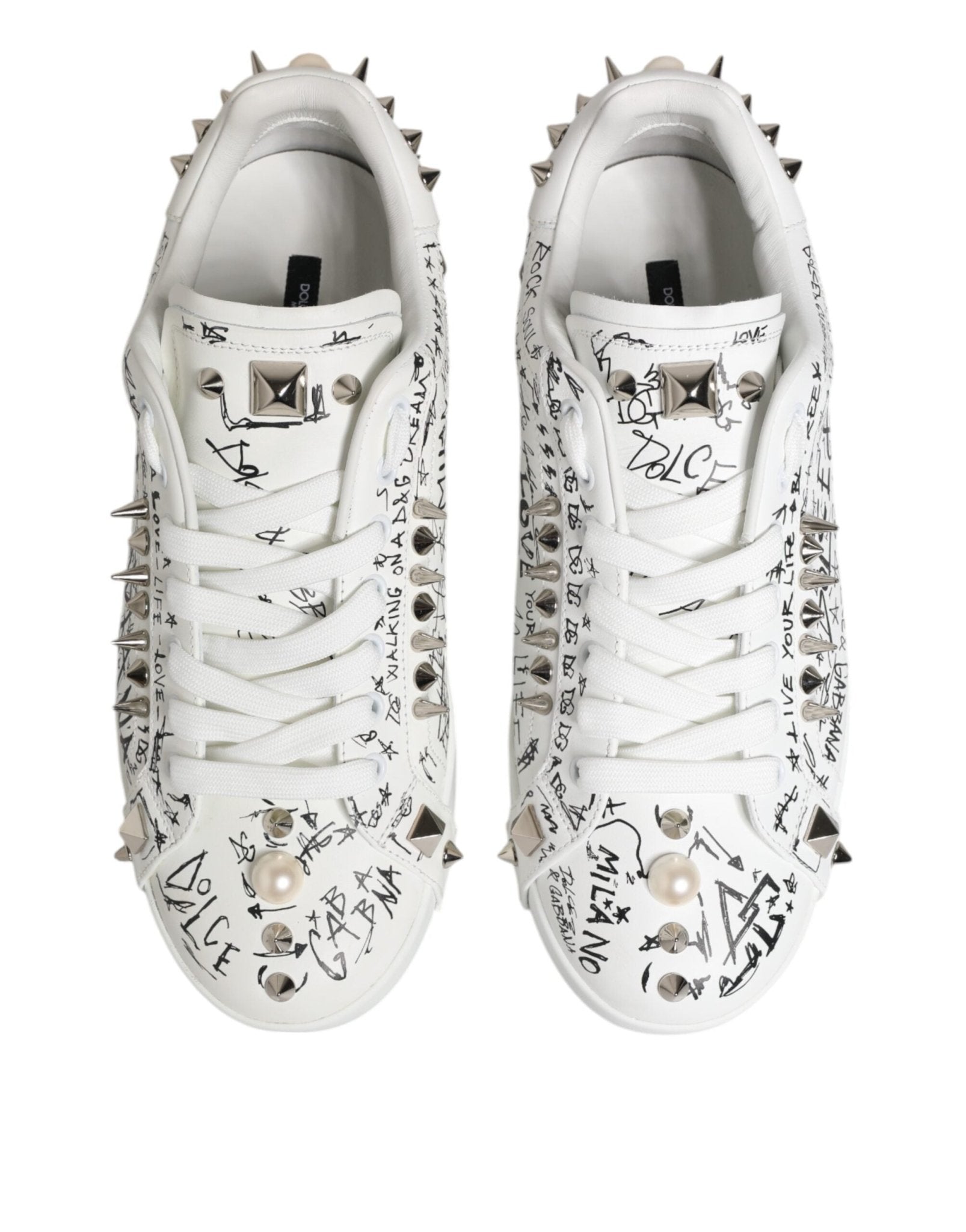 Dolce & Gabbana White Portofino Studded Men Sneakers Shoes - RIMODA