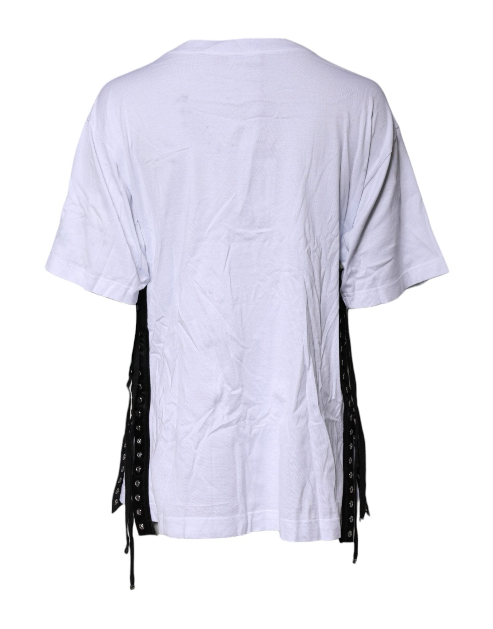 Dolce & Gabbana White Print Lace-Up Cotton Crew Neck T-shirt - RIMODA