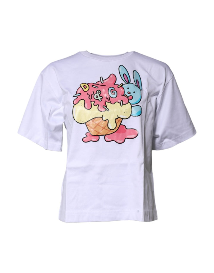 Dolce & Gabbana White Printed Cotton Crew Neck Tee T-shirt - RIMODA