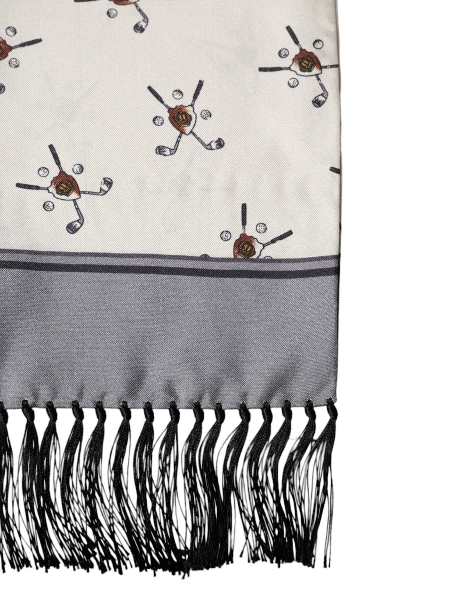 Dolce & Gabbana White Printed Fringes Wrap Foulard Men 183cm x 33cm Scarf - RIMODA