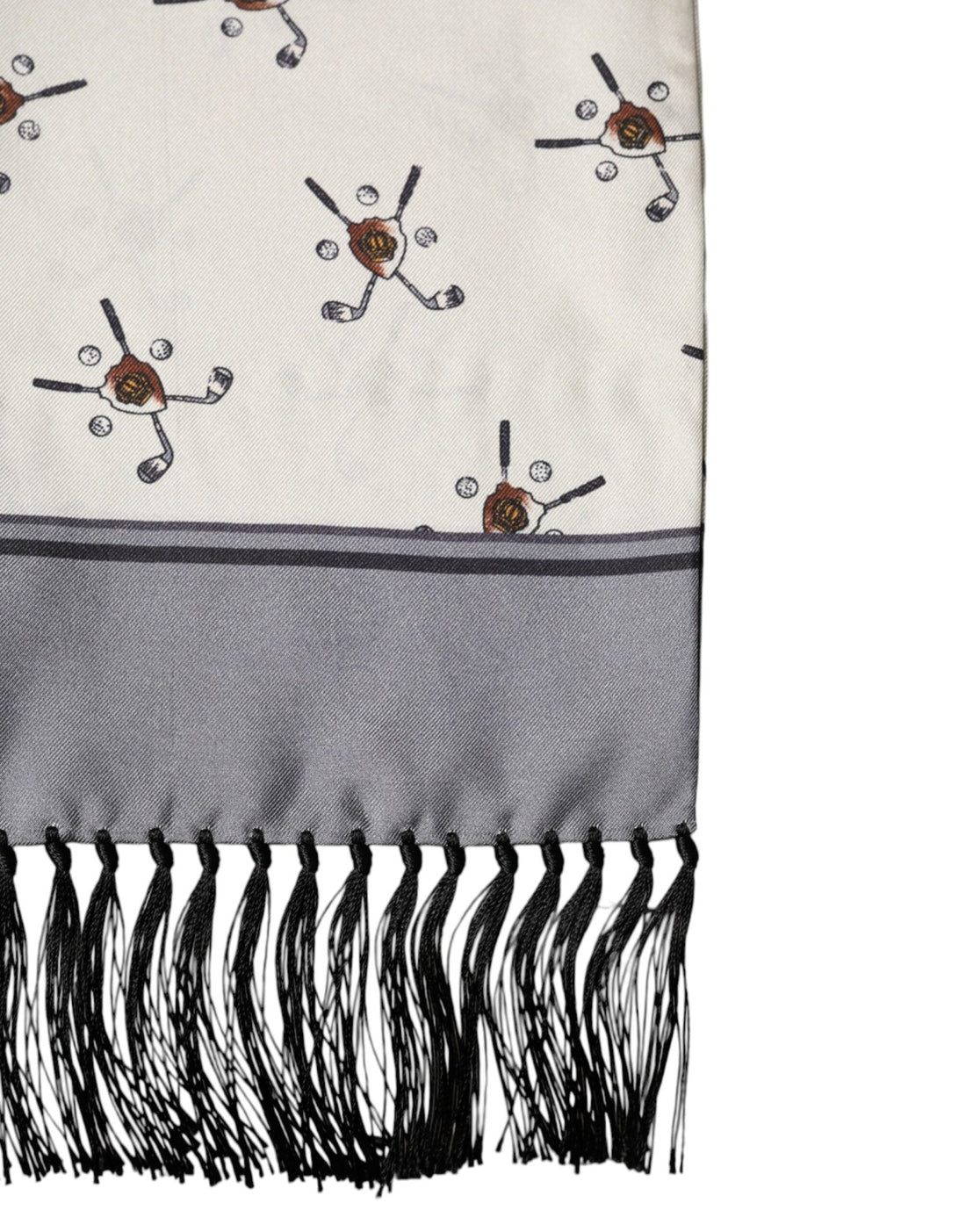 Dolce & Gabbana White Printed Fringes Wrap Foulard Men 183cm x 33cm Scarf - RIMODA