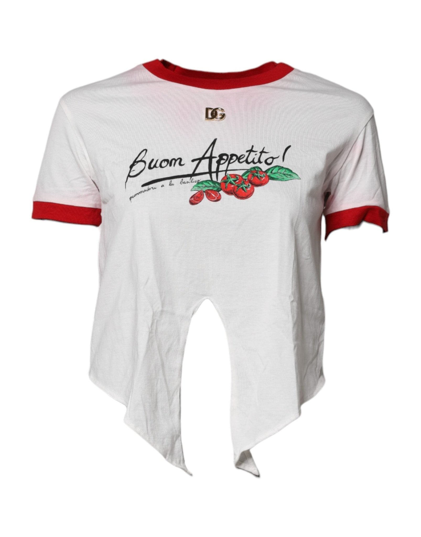 Dolce & Gabbana White Printed Round Neck Cropped Top T-shirt - RIMODA