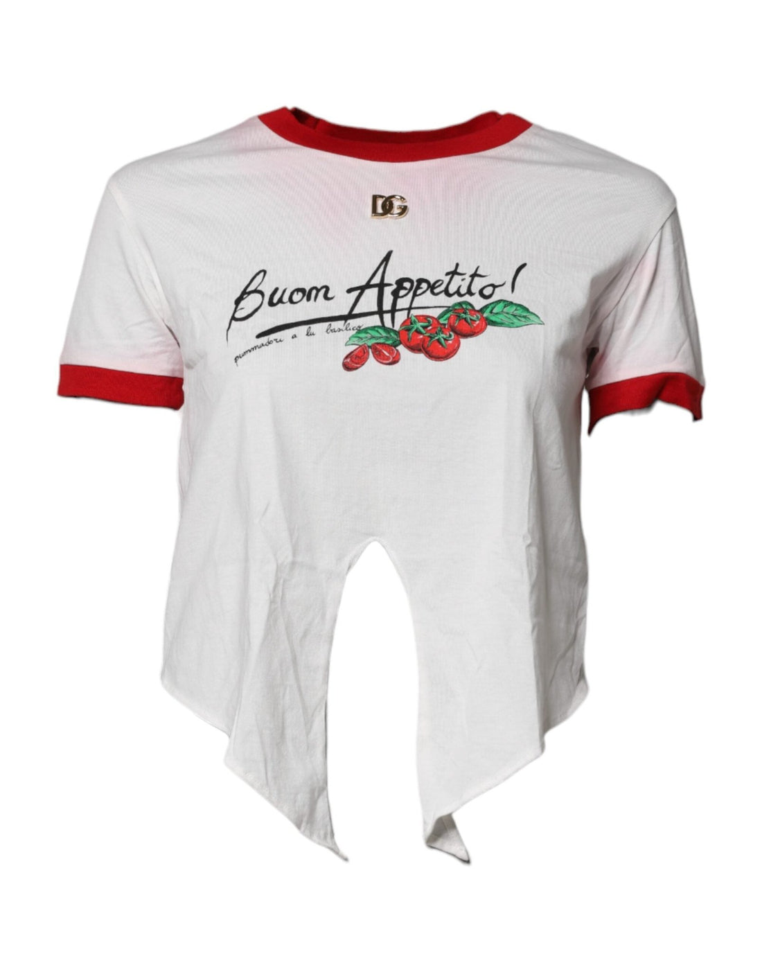 Dolce & Gabbana White Printed Round Neck Cropped Top T-shirt - RIMODA