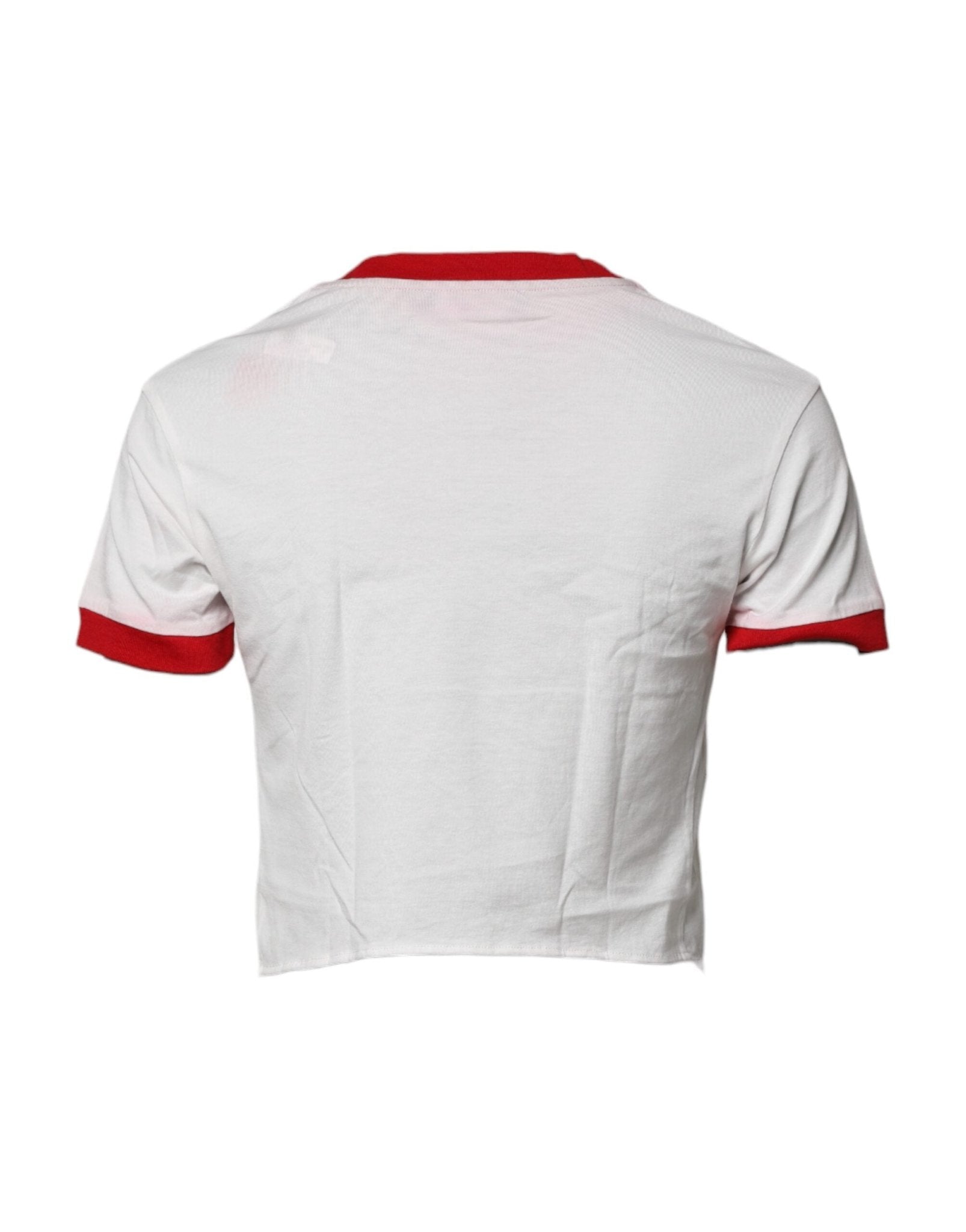 Dolce & Gabbana White Printed Round Neck Cropped Top T-shirt - RIMODA