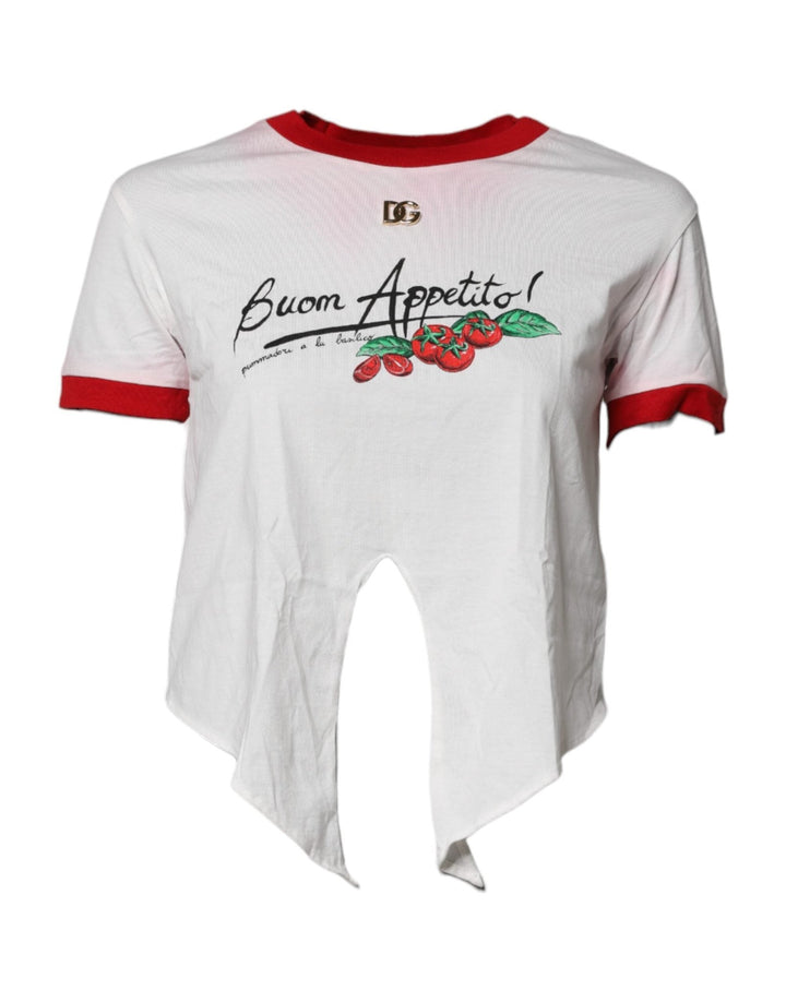 Dolce & Gabbana White Printed Round Neck Cropped Top T-shirt - RIMODA