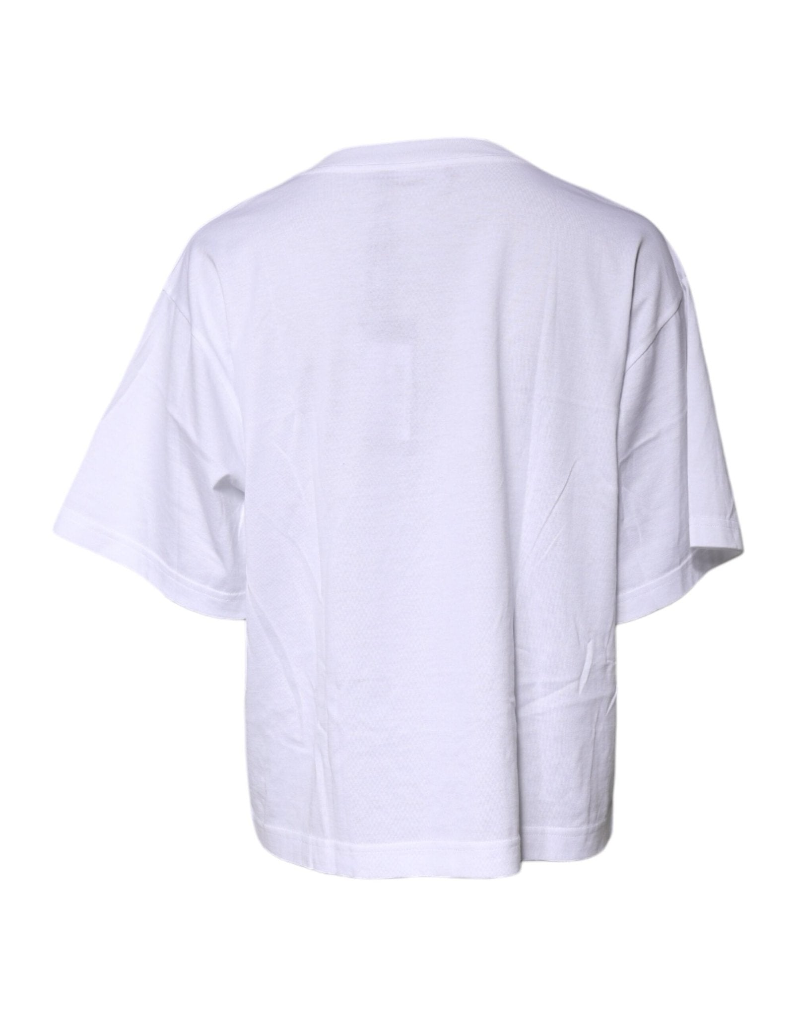 Dolce & Gabbana White Printed Round Neck Top Cotton T-shirt - RIMODA