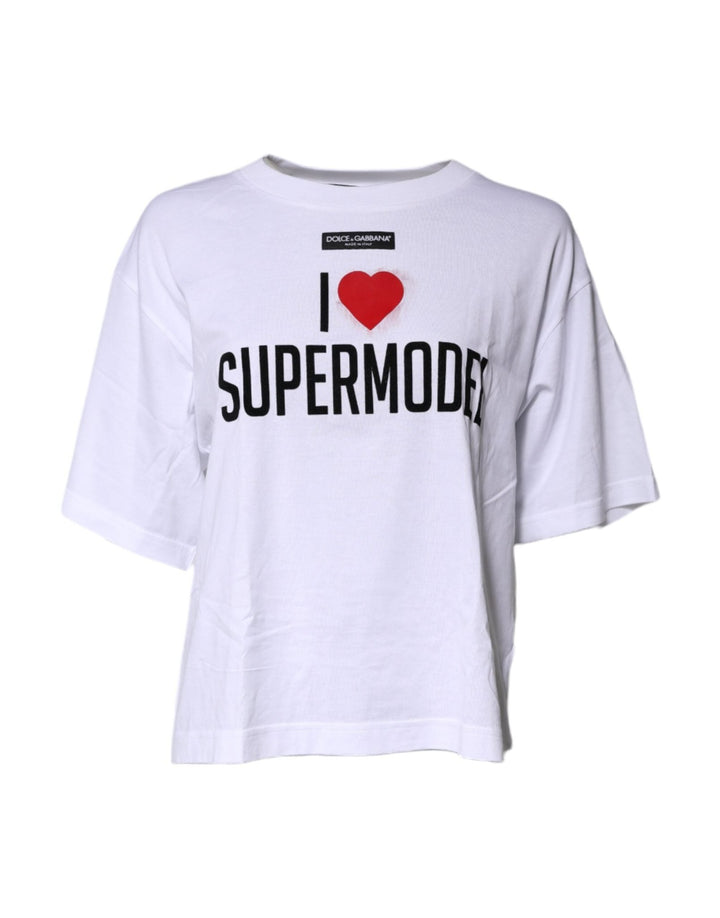 Dolce & Gabbana White Printed Round Neck Top Cotton T-shirt - RIMODA