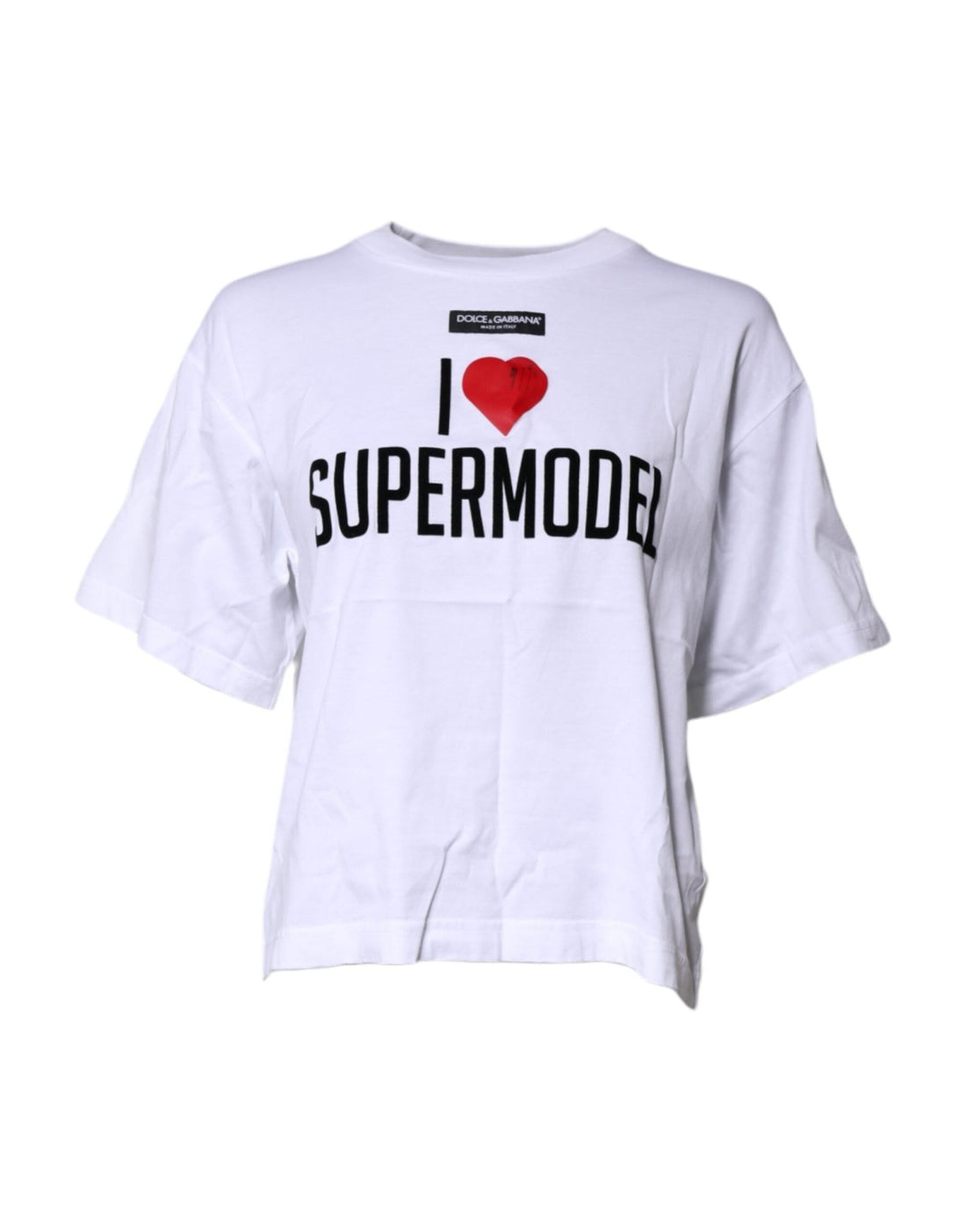 Dolce & Gabbana White Printed Round Neck Top Cotton T-shirt - RIMODA