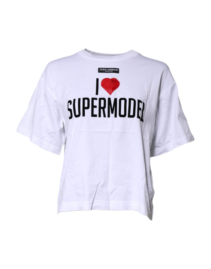 Dolce & Gabbana White Printed Round Neck Top Cotton T-shirt - RIMODA