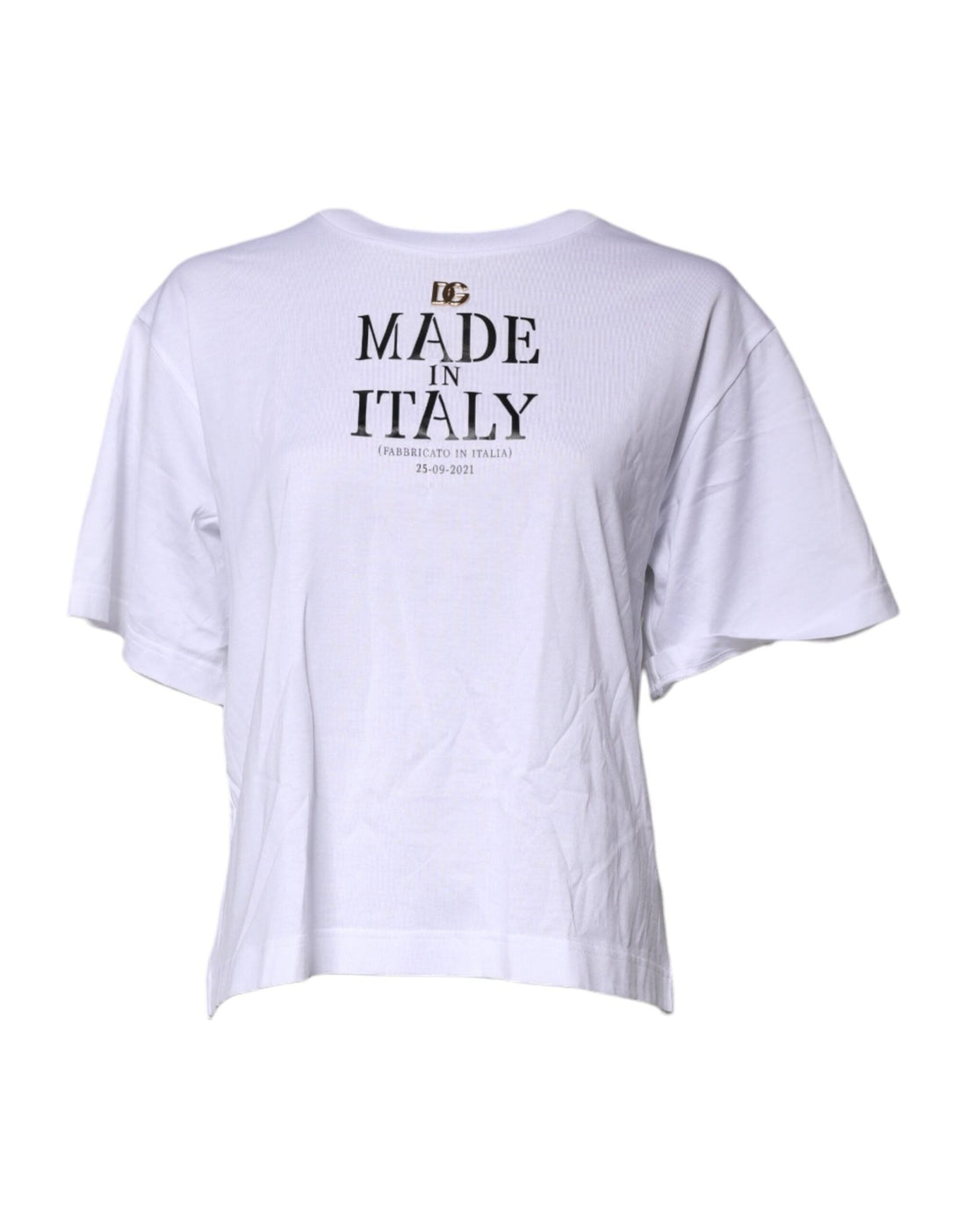 Dolce & Gabbana White Printed Round Neck Top Cotton T-shirt - RIMODA