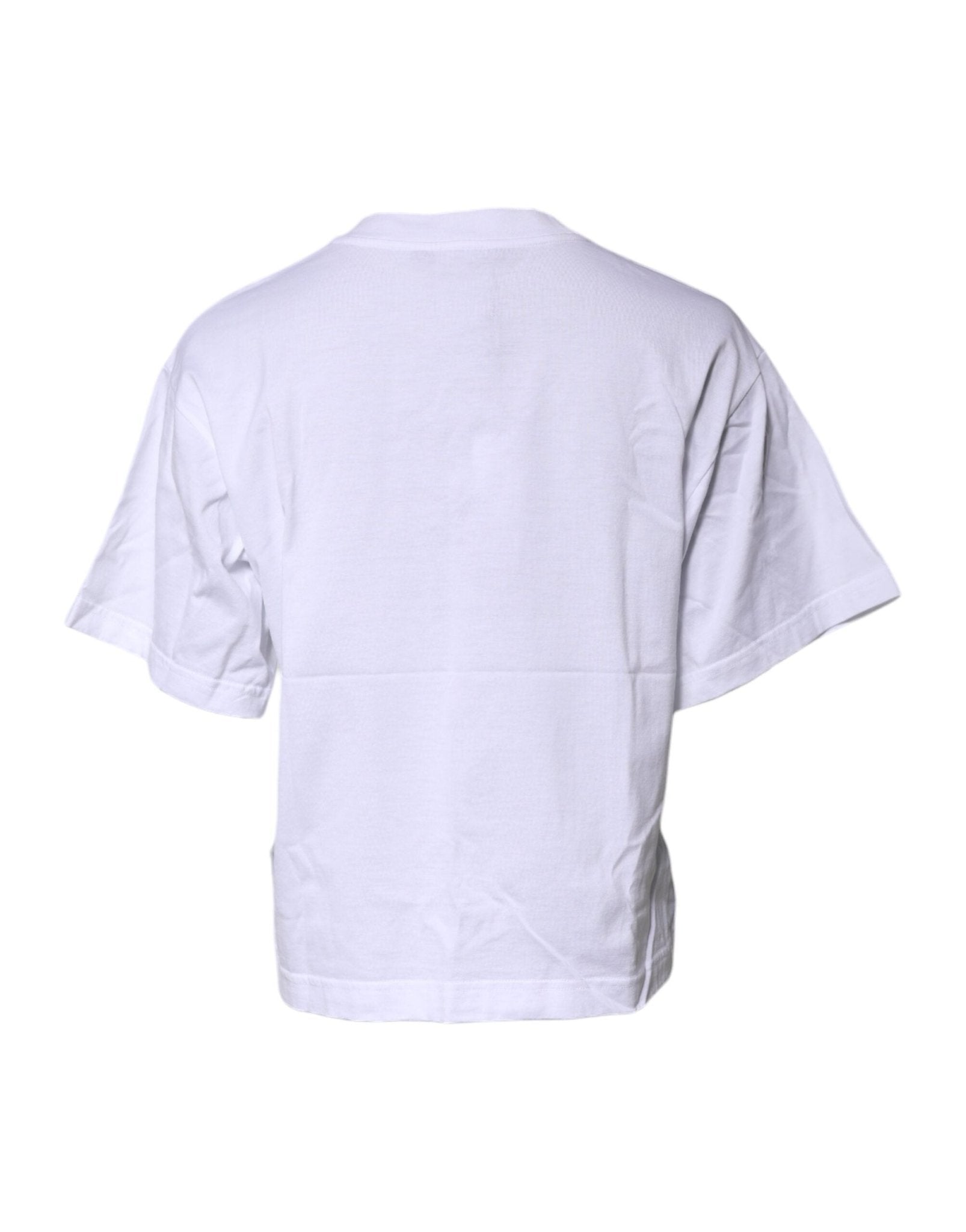 Dolce & Gabbana White Printed Round Neck Top Cotton T-shirt - RIMODA