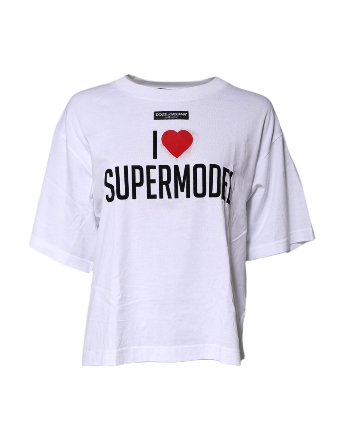 Dolce & Gabbana White Printed Round Neck Top Cotton T-shirt - RIMODA