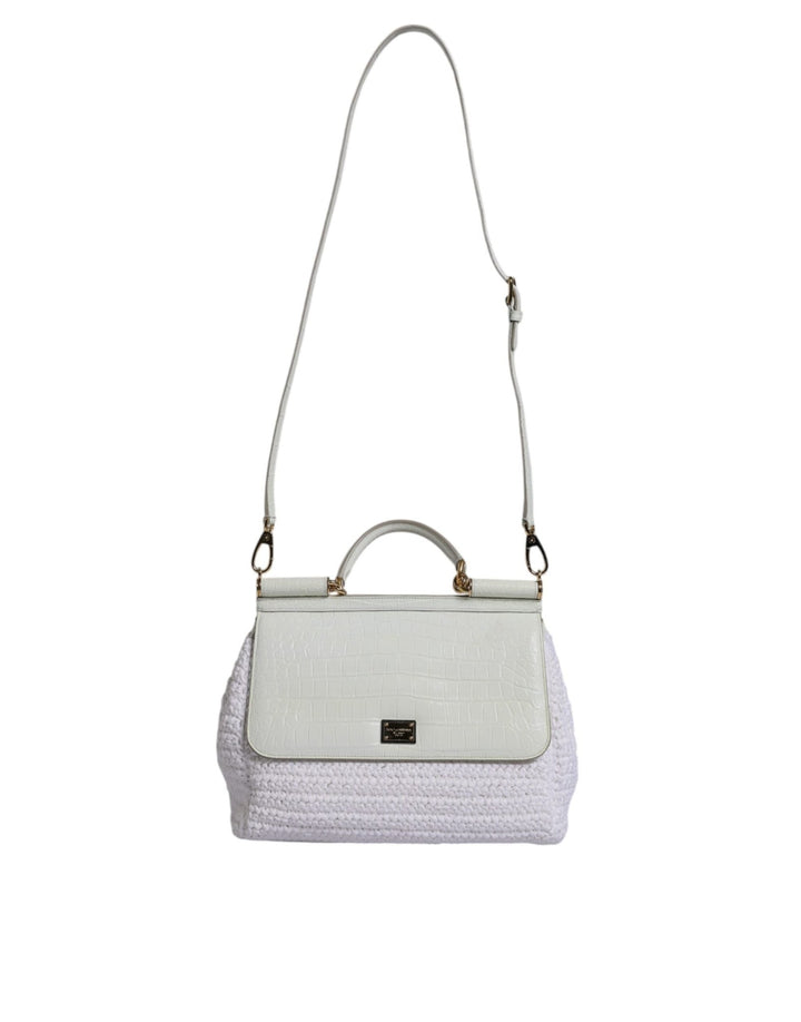 Dolce & Gabbana White Rafia Leather Top Handle Crossbody Bag - RIMODA
