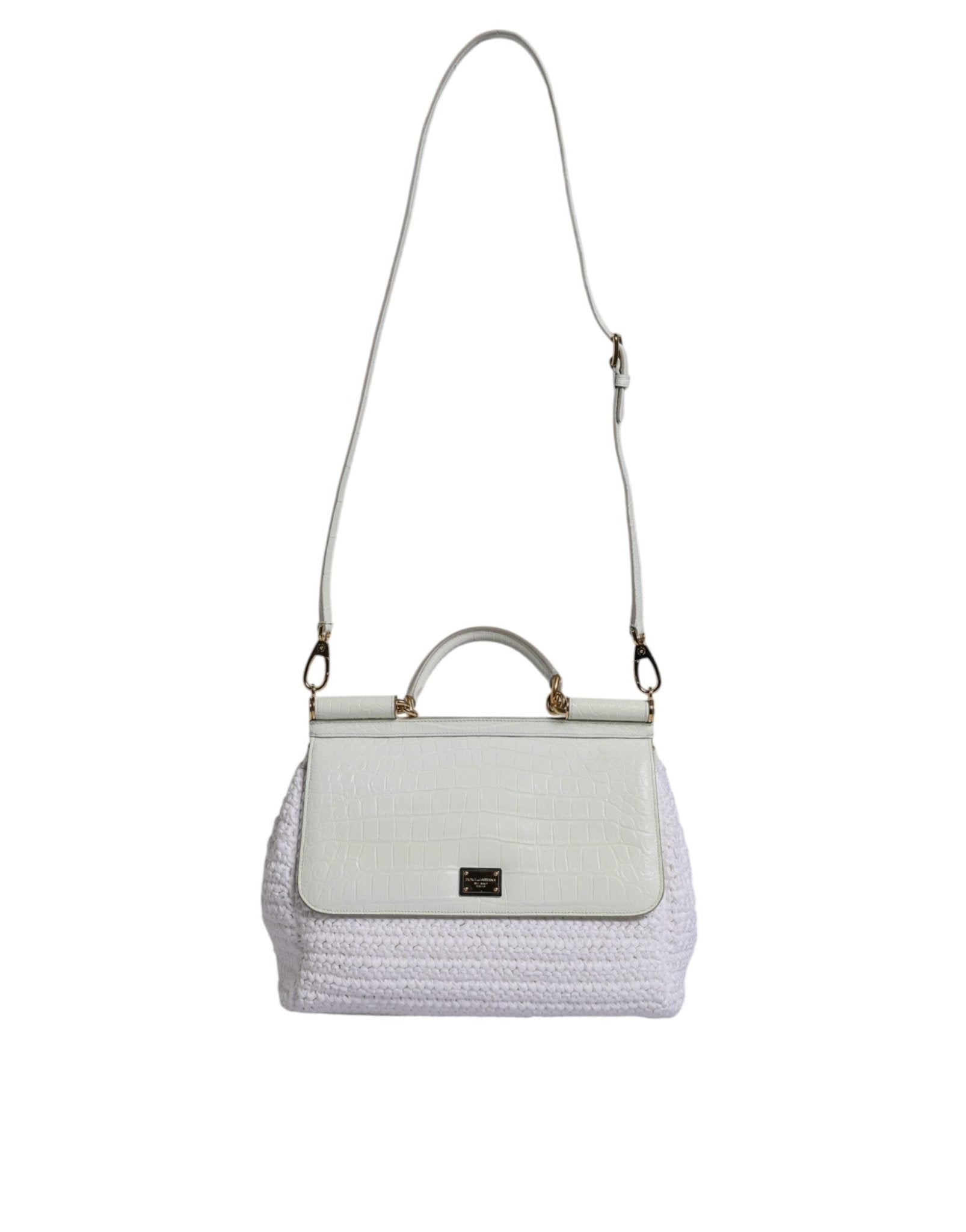 Dolce & Gabbana White Rafia Leather Top Handle Crossbody Bag - RIMODA