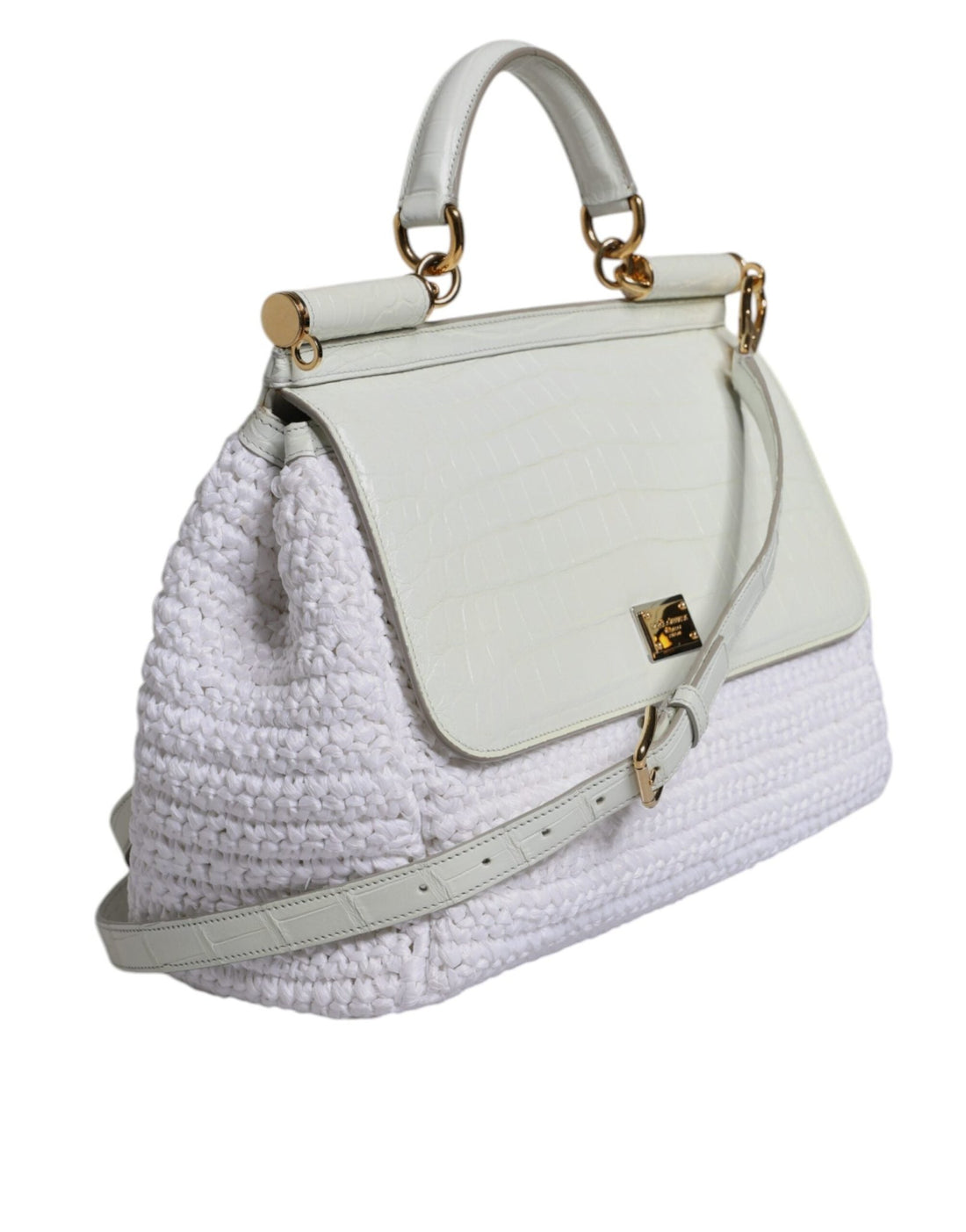 Dolce & Gabbana White Rafia Leather Top Handle Crossbody Bag - RIMODA