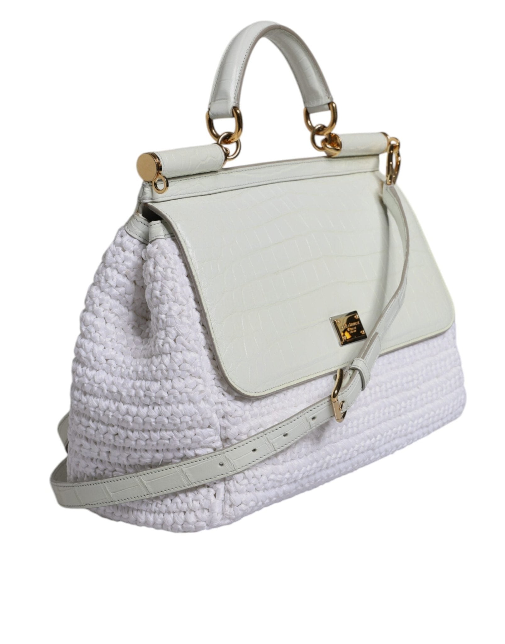 Dolce & Gabbana White Rafia Leather Top Handle Crossbody Bag - RIMODA