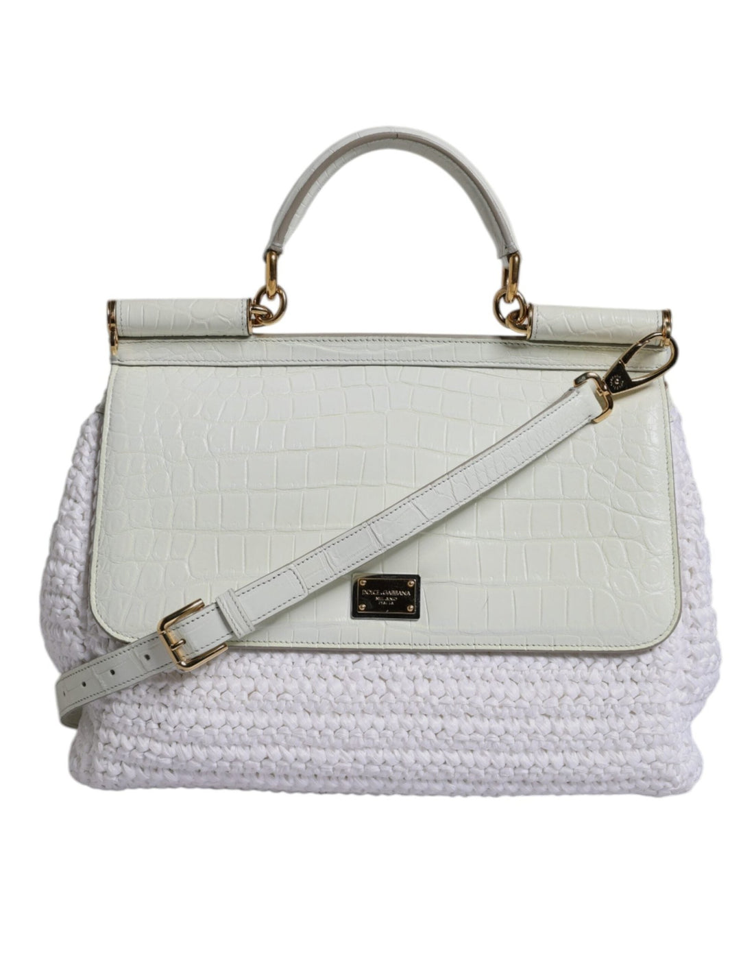 Dolce & Gabbana White Rafia Leather Top Handle Crossbody Bag - RIMODA