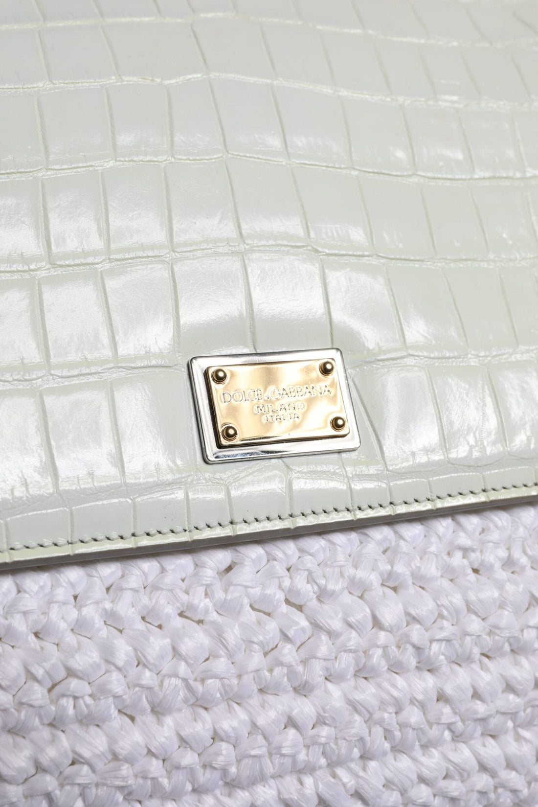 Dolce & Gabbana White Rafia Leather Top Handle Crossbody Bag - RIMODA