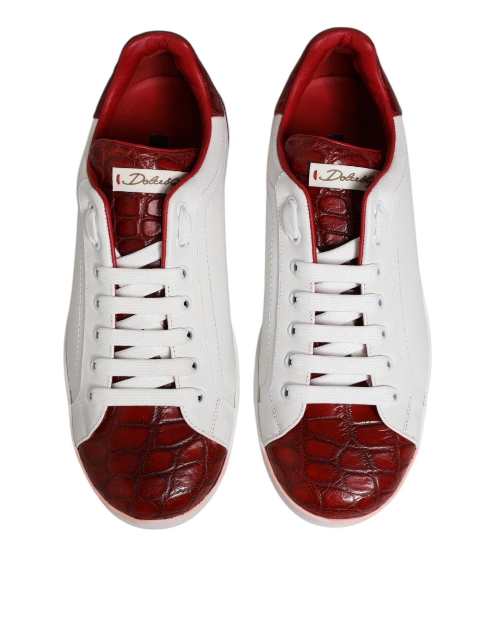 Dolce & Gabbana White Red Leather Lace Up Sneakers Shoes - RIMODA