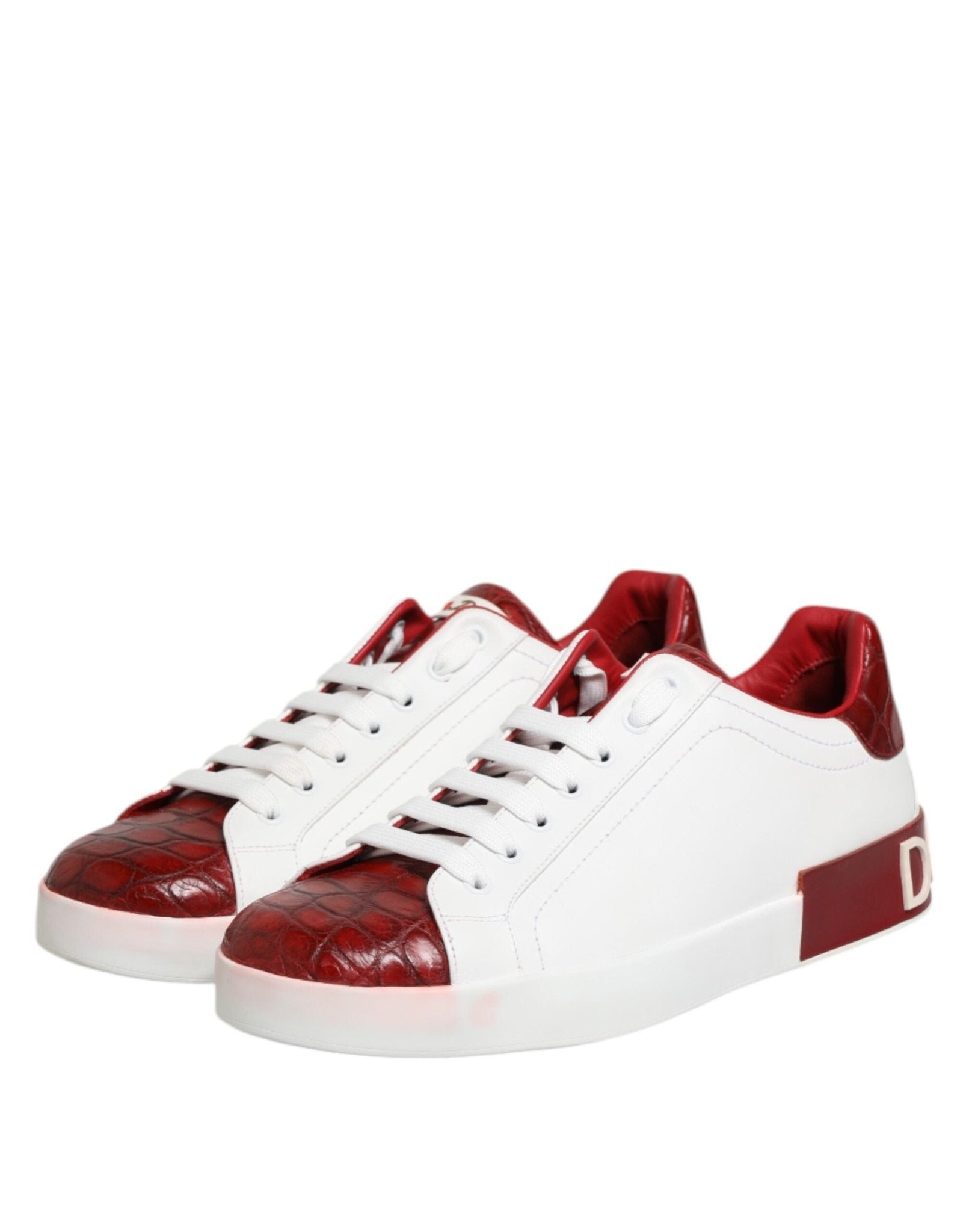 Dolce & Gabbana White Red Leather Lace Up Sneakers Shoes - RIMODA