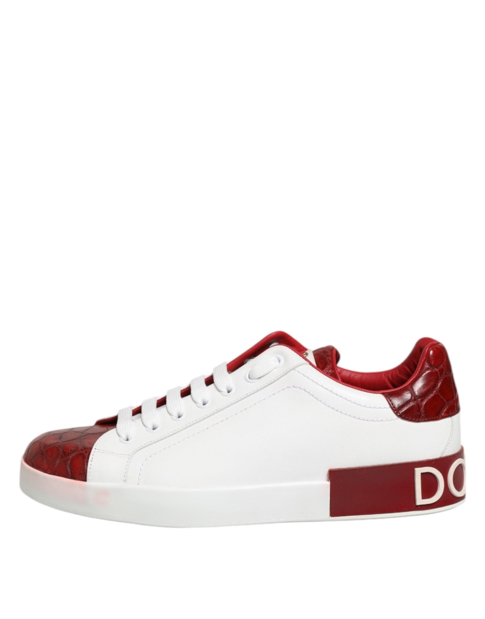Dolce & Gabbana White Red Leather Lace Up Sneakers Shoes - RIMODA