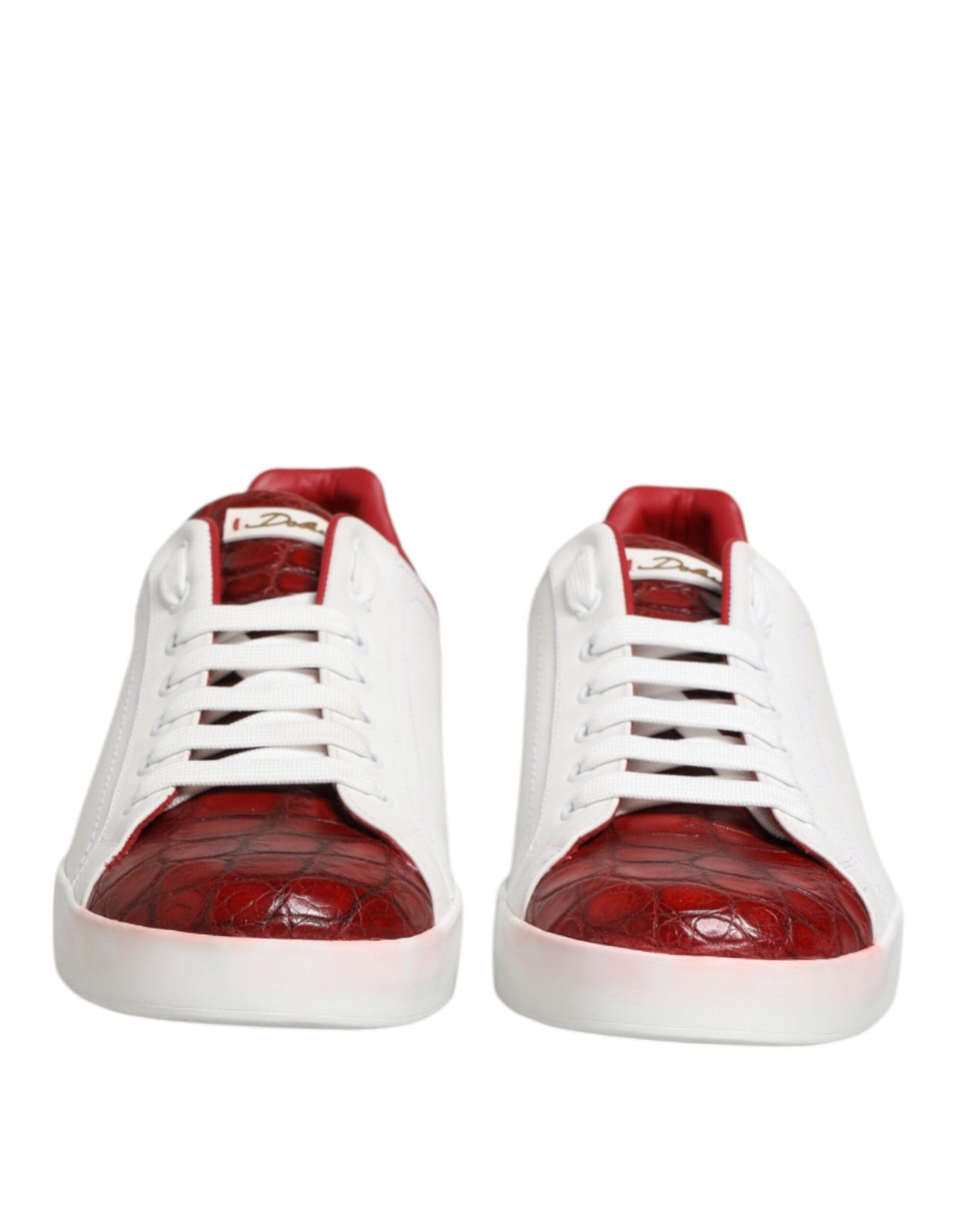 Dolce & Gabbana White Red Leather Lace Up Sneakers Shoes - RIMODA