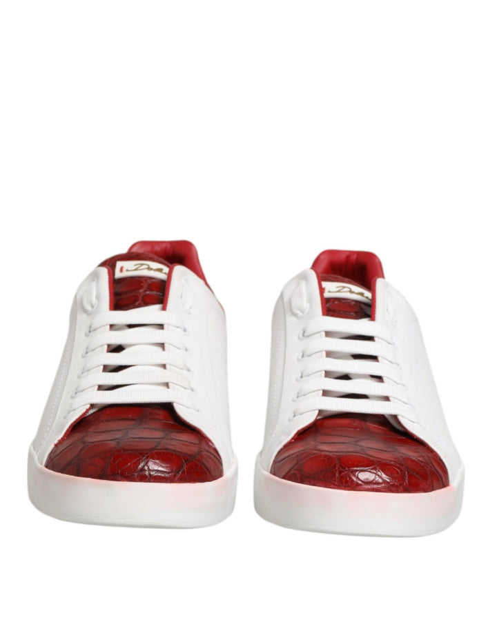Dolce & Gabbana White Red Leather Lace Up Sneakers Shoes - RIMODA