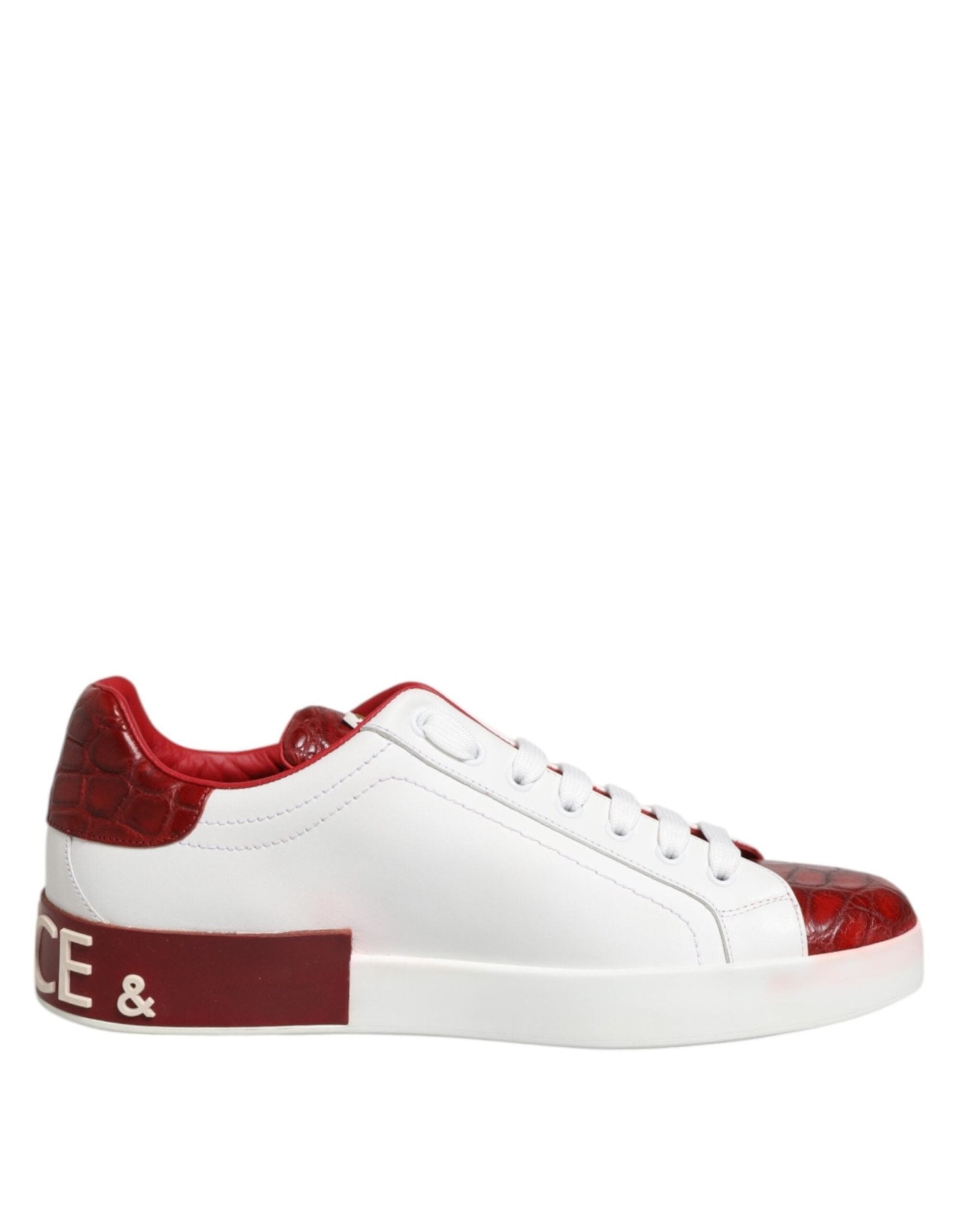 Dolce & Gabbana White Red Leather Lace Up Sneakers Shoes - RIMODA