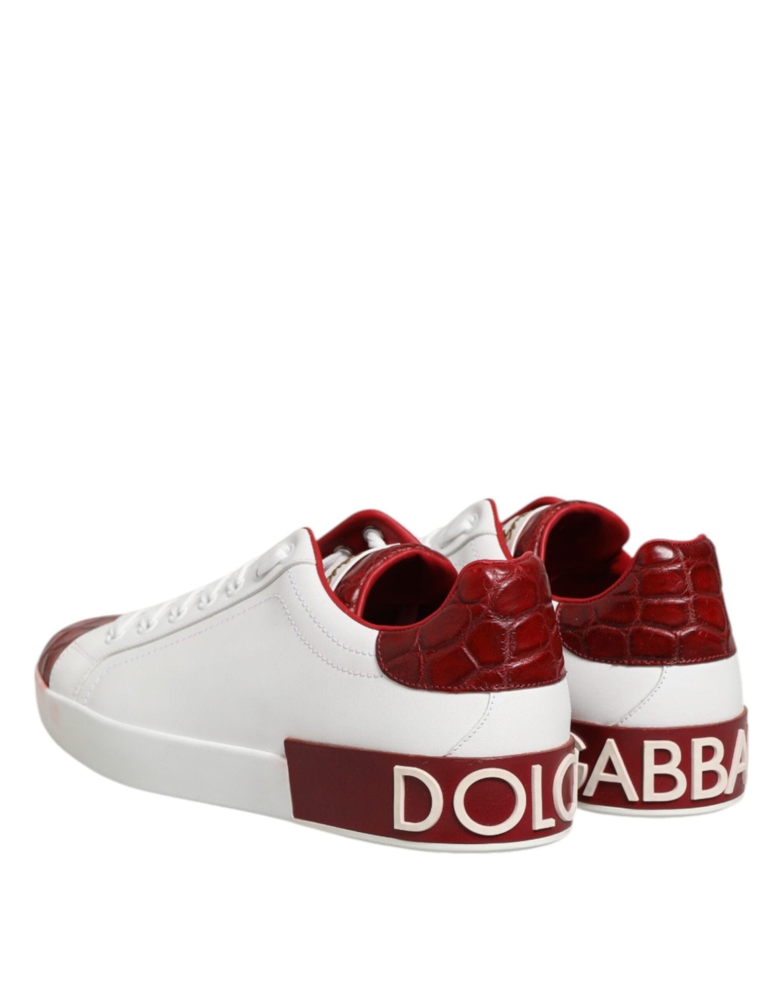 Dolce & Gabbana White Red Leather Lace Up Sneakers Shoes - RIMODA