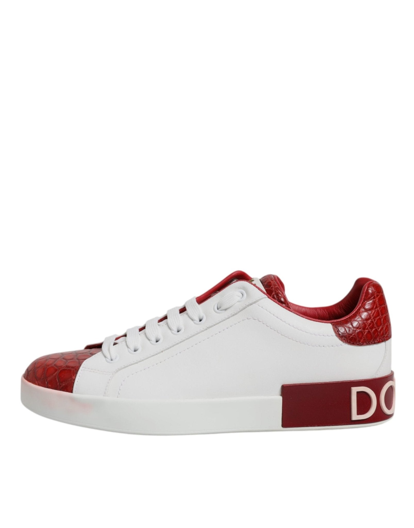 Dolce & Gabbana White Red Leather Portofino Men Sneaker Shoes - RIMODA