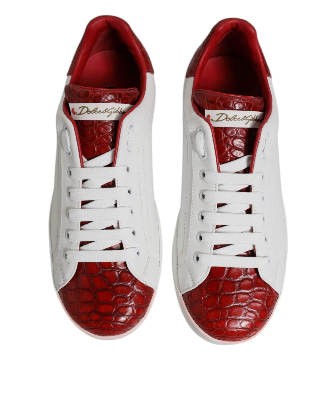 Dolce & Gabbana White Red Leather Portofino Men Sneaker Shoes - RIMODA