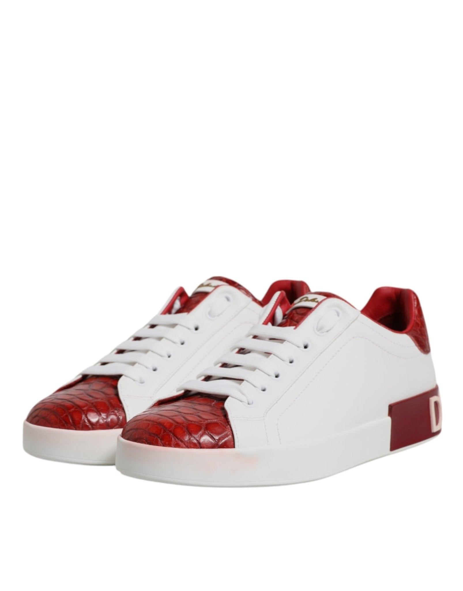 Dolce & Gabbana White Red Leather Portofino Men Sneaker Shoes - RIMODA