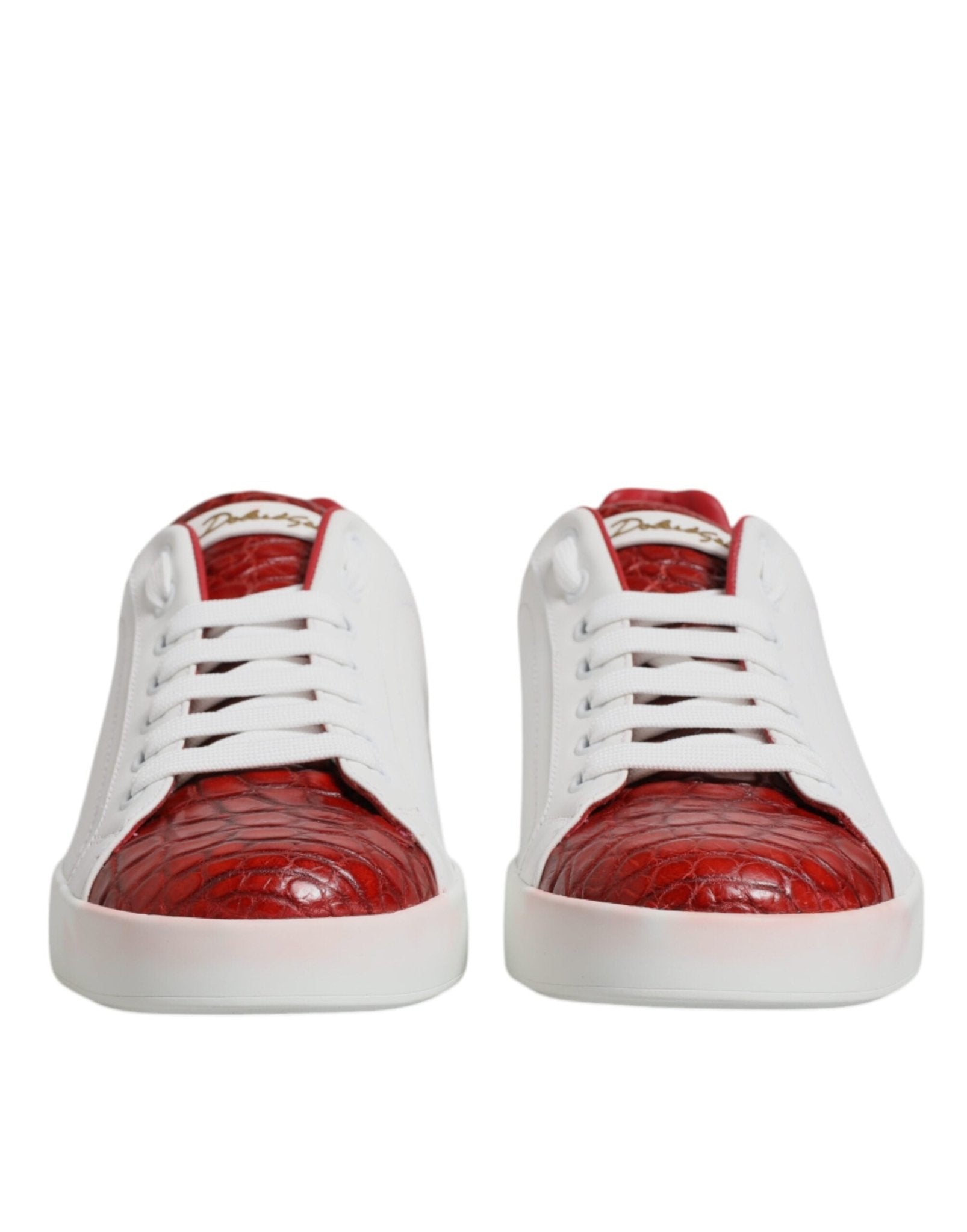 Dolce & Gabbana White Red Leather Portofino Men Sneaker Shoes - RIMODA