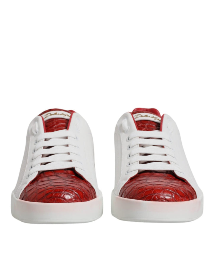 Dolce & Gabbana White Red Leather Portofino Men Sneaker Shoes - RIMODA