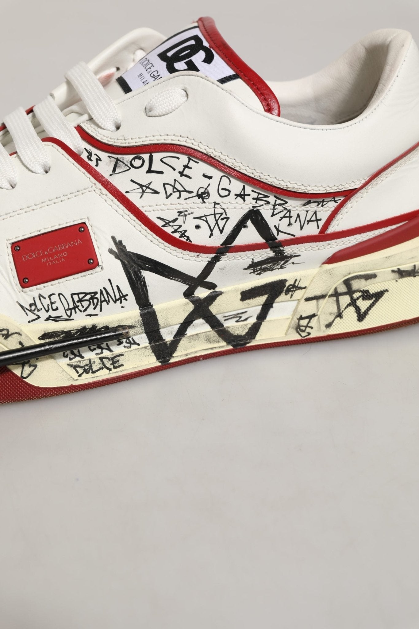 Dolce & Gabbana White Red New Roma Graffiti Sneakers Shoes - RIMODA