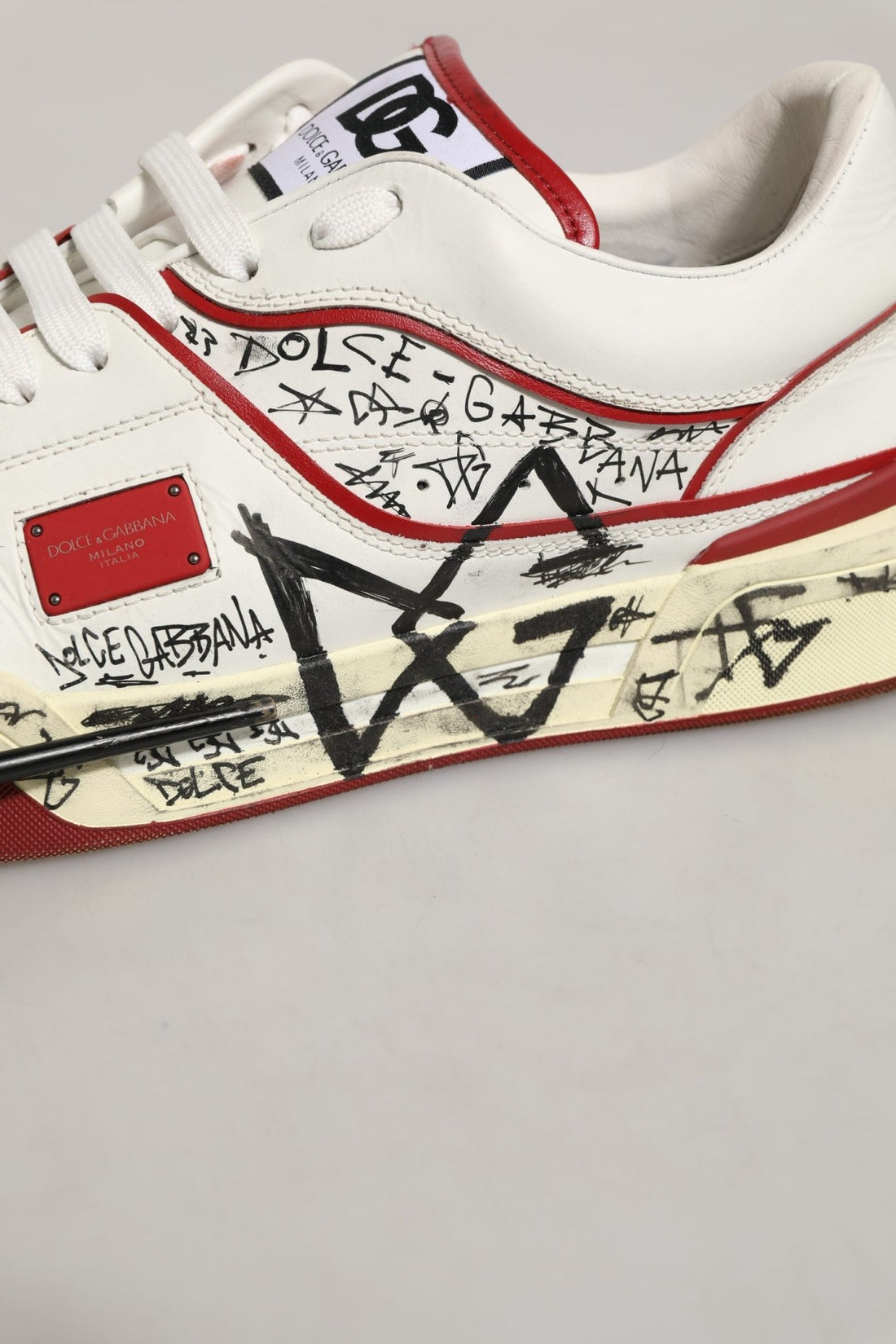 Dolce & Gabbana White Red New Roma Graffiti Sneakers Shoes - RIMODA