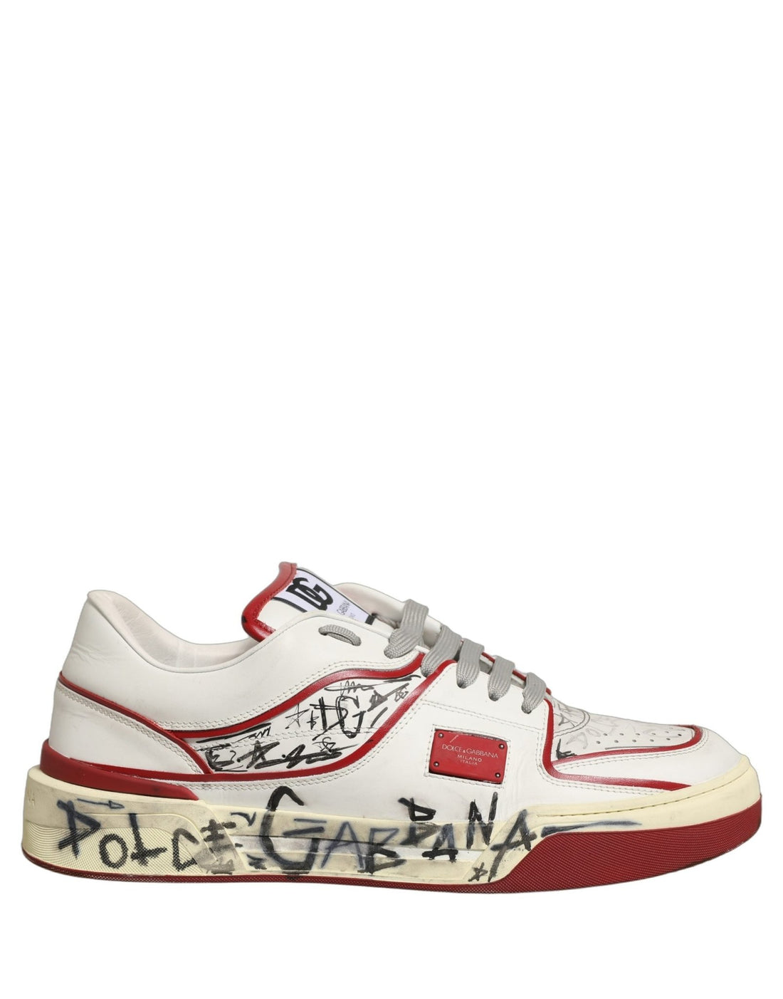 Dolce & Gabbana White Red New Roma Graffiti Sneakers Shoes - RIMODA