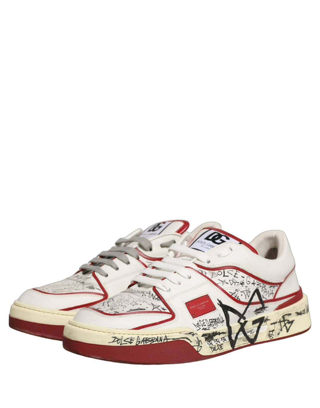 Dolce & Gabbana White Red New Roma Graffiti Sneakers Shoes - RIMODA