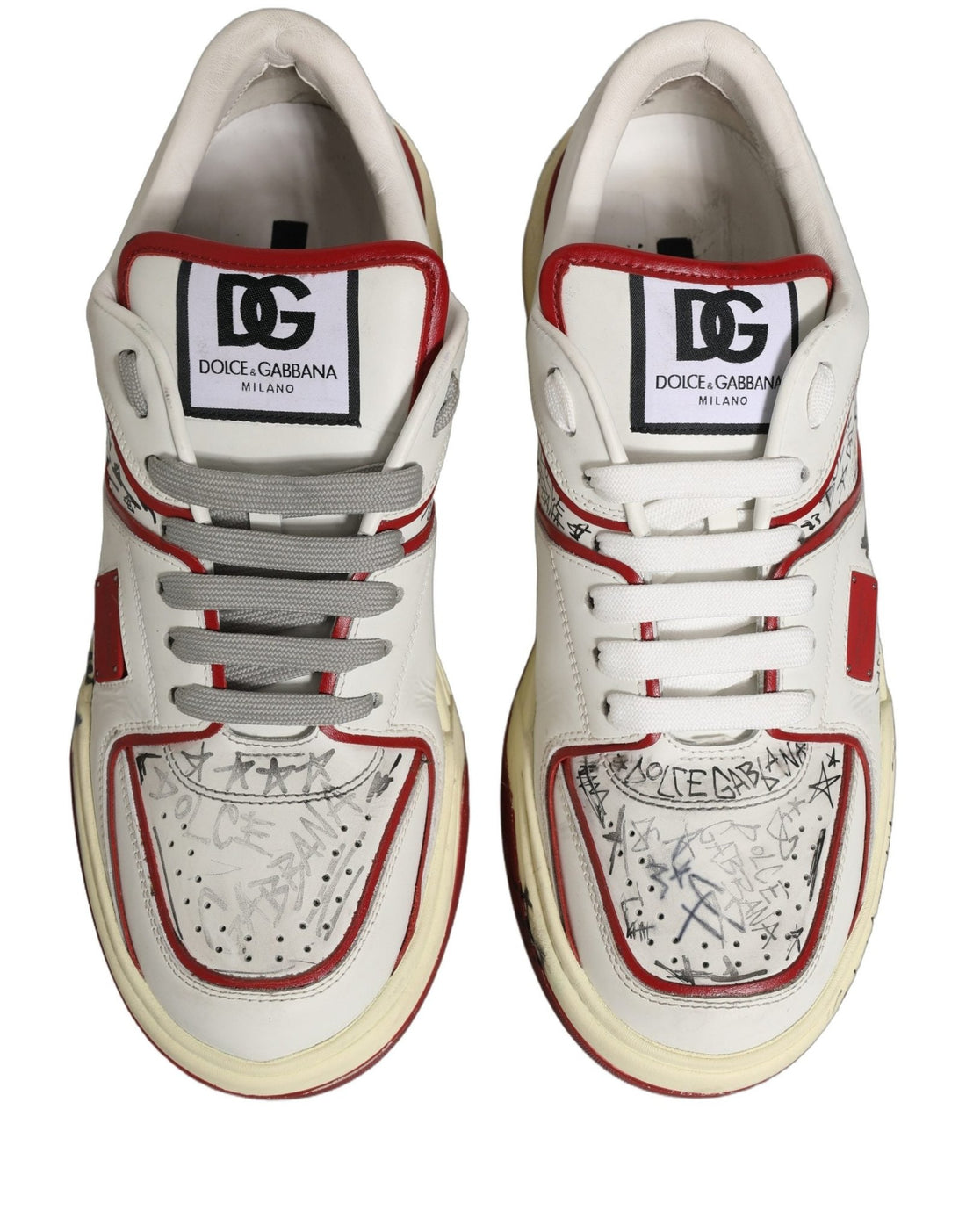 Dolce & Gabbana White Red New Roma Graffiti Sneakers Shoes - RIMODA