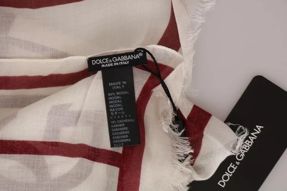 Dolce & Gabbana White Red Printed Wrap Shawl Modal Scarf - RIMODA