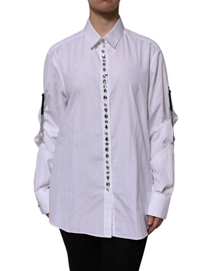 Dolce & Gabbana White Rhinestone Embellish Long Sleeves Top - RIMODA
