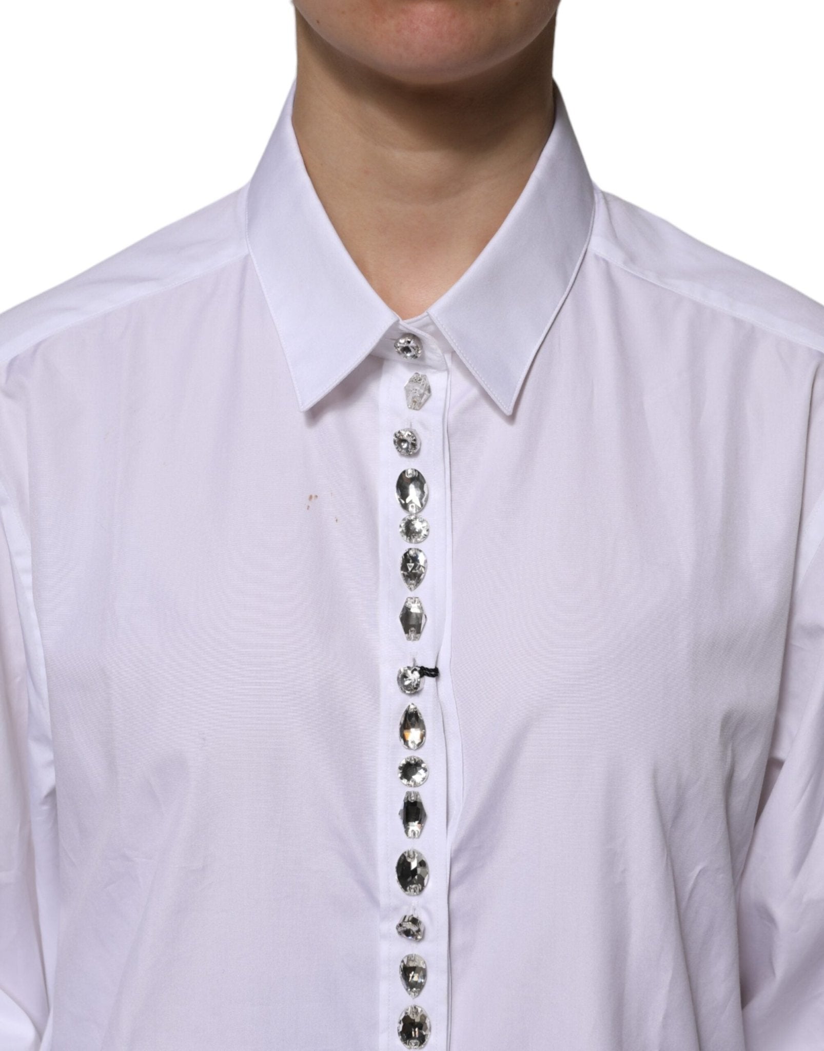 Dolce & Gabbana White Rhinestone Embellish Long Sleeves Top - RIMODA