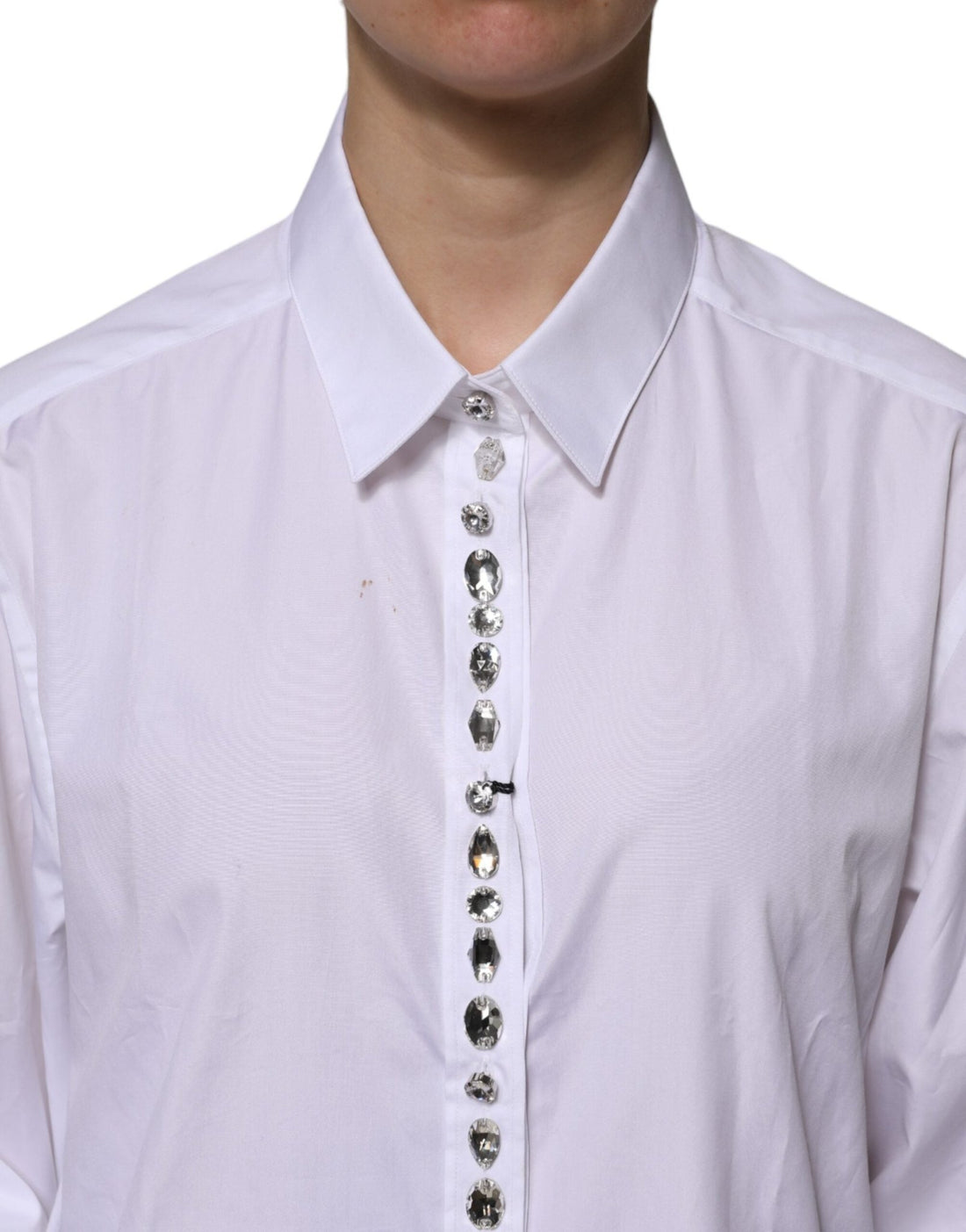 Dolce & Gabbana White Rhinestone Embellish Long Sleeves Top - RIMODA