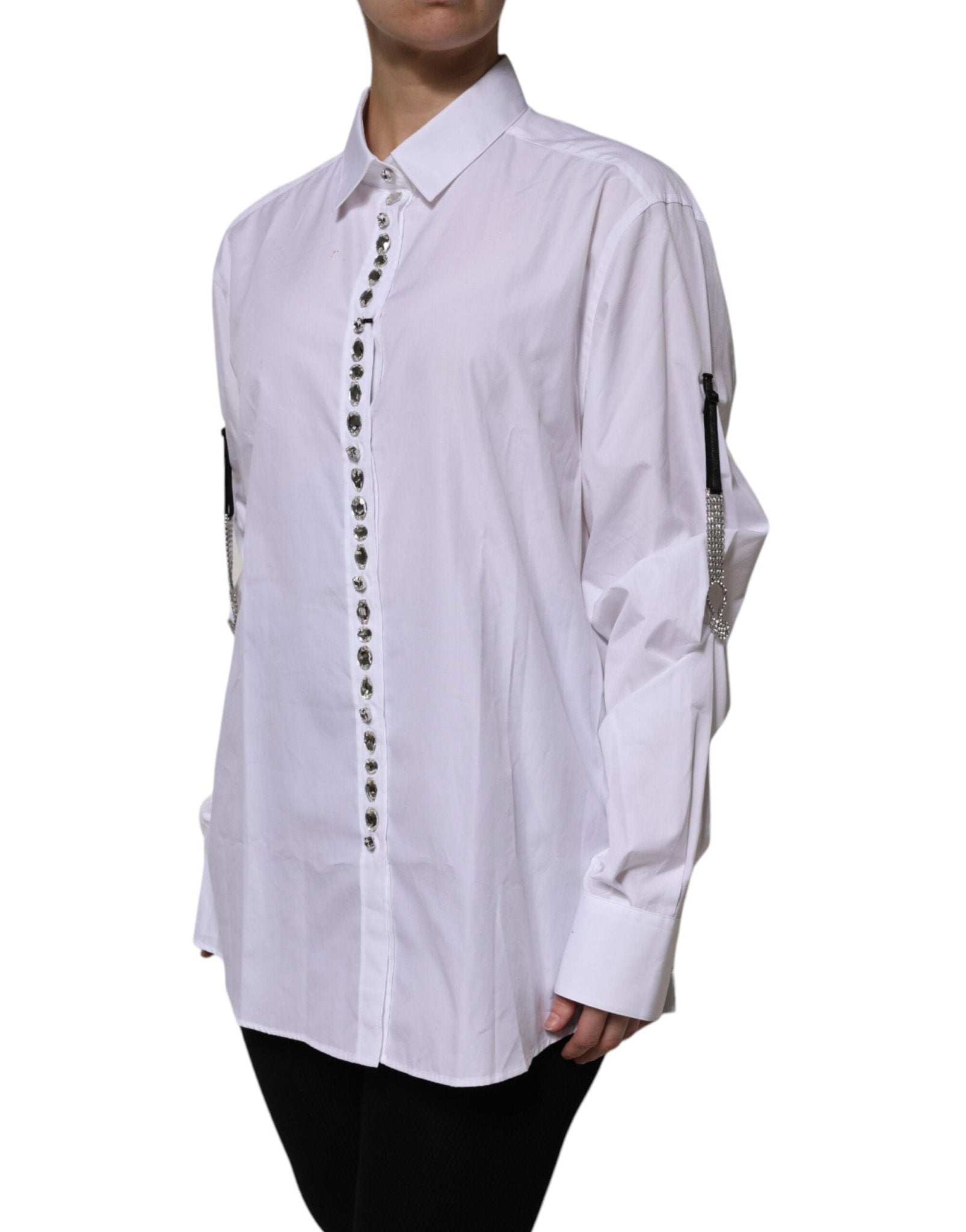 Dolce & Gabbana White Rhinestone Embellish Long Sleeves Top - RIMODA