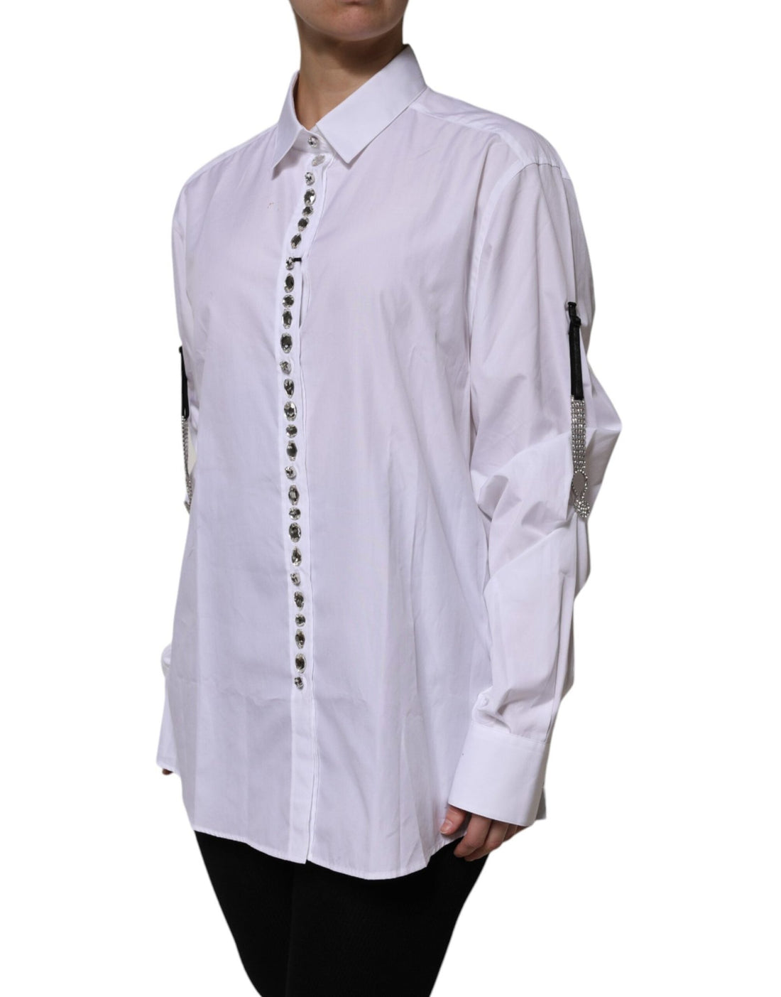 Dolce & Gabbana White Rhinestone Embellish Long Sleeves Top - RIMODA