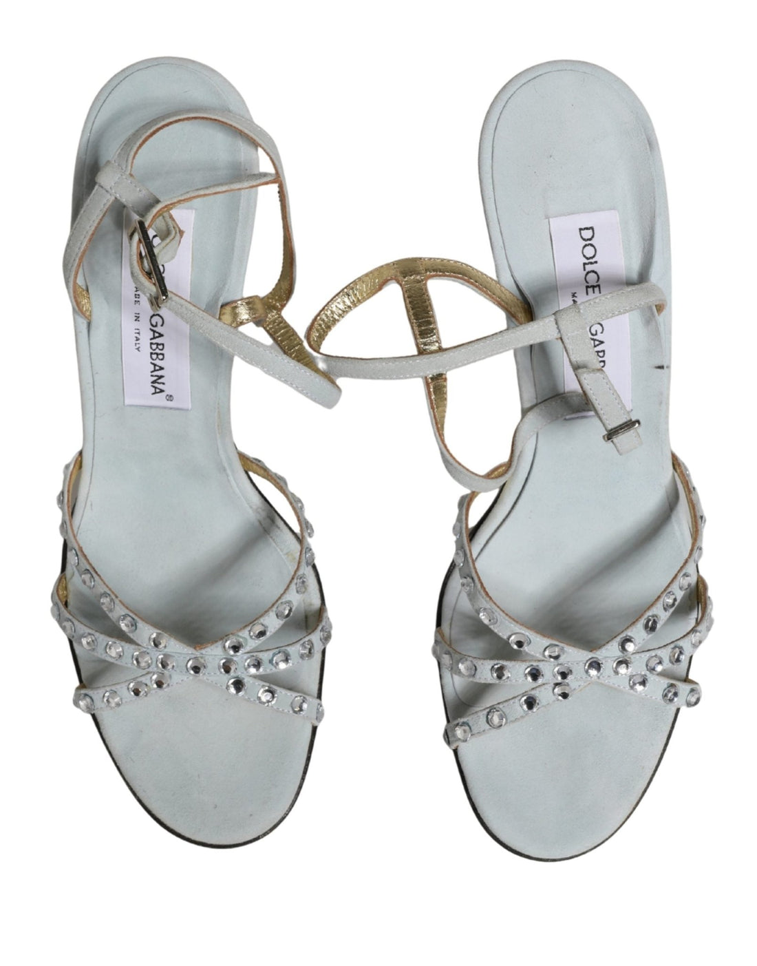Dolce & Gabbana White Rhinestone High Heeled Sandals Shoes - RIMODA