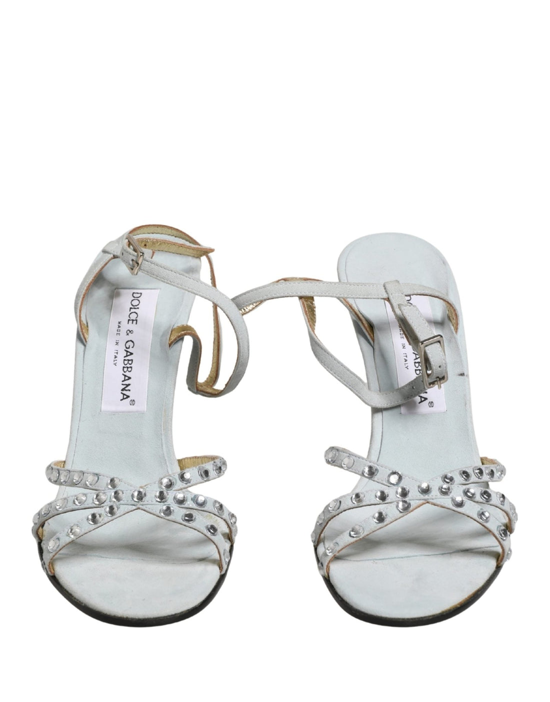 Dolce & Gabbana White Rhinestone High Heeled Sandals Shoes - RIMODA