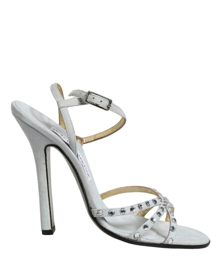 Dolce & Gabbana White Rhinestone High Heeled Sandals Shoes - RIMODA
